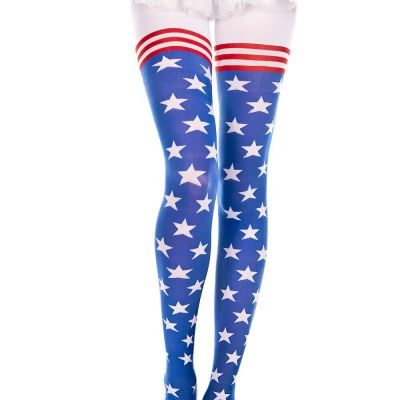 Blue,Red and White USA Patriotic 4th of July Pantyhose Ravewear Festival Tights